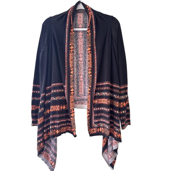 Anthropologie Guinevere Alsace Open Front Cardigan Black Orange Size M - Picture 8 of 15